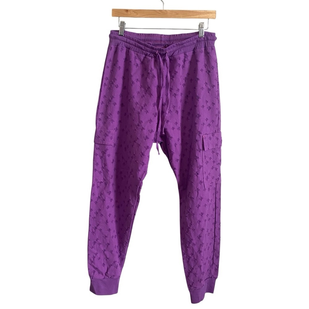 Michael Lauren Purple High Rise Textured Jogger Sweat Pants Loung Pants Size S